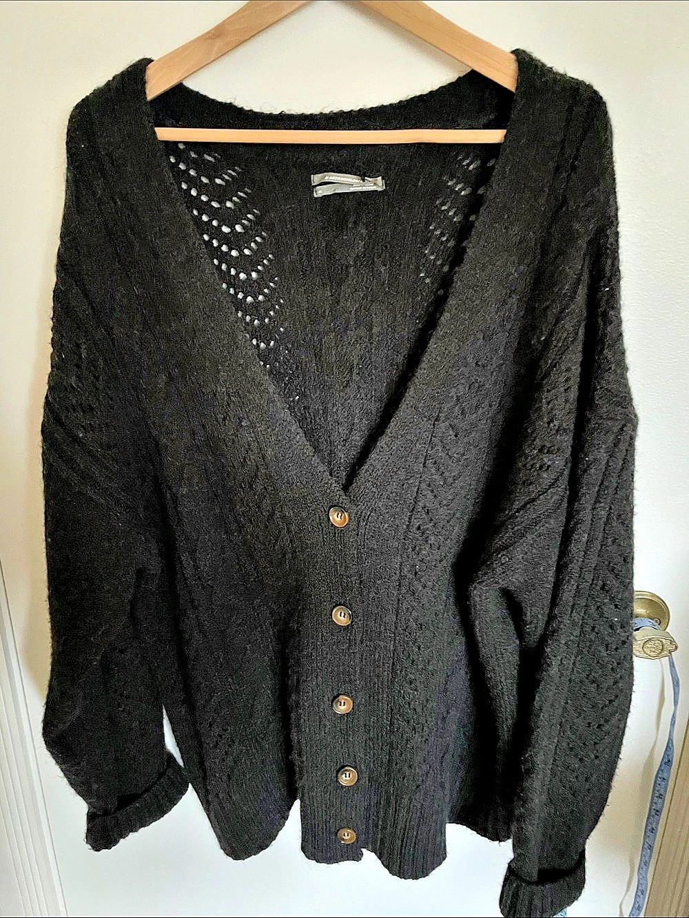 Anthropologie Black Knit Cardigan Size XL oversized VGC